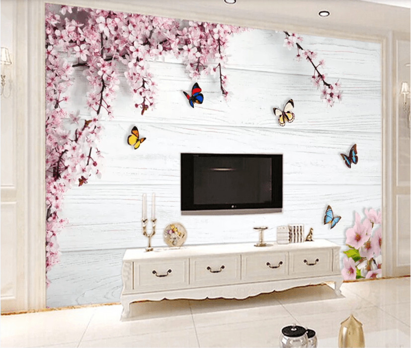 3D Plum Butterfly WC179 Wall Murals Wallpaper AJ Wallpaper 2