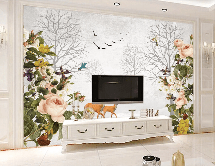 3D Rose Deer WC165 Wall Murals Wallpaper AJ Wallpaper 2