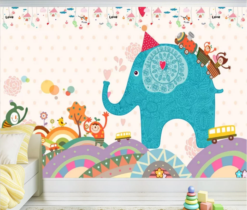 3D Green Elephant WC151 Wall Murals