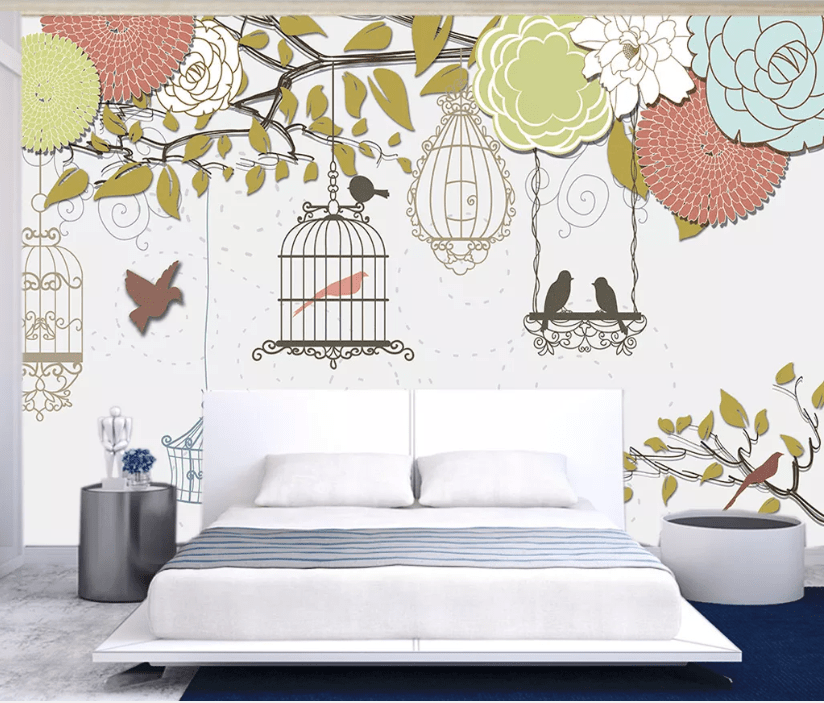 3D Birdcage Flower WC148 Wall Murals Wallpaper AJ Wallpaper 2