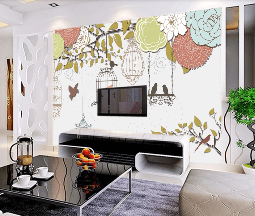 3D Birdcage Flower WC148 Wall Murals Wallpaper AJ Wallpaper 2