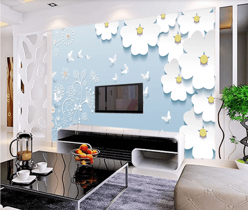 3D White Butterfly WC143 Wall Murals Wallpaper AJ Wallpaper 2