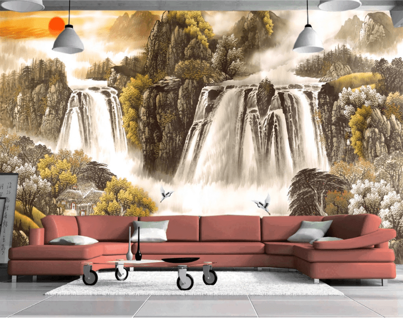 3D Waterfall Painting WC139 Wall Murals Wallpaper AJ Wallpaper 2