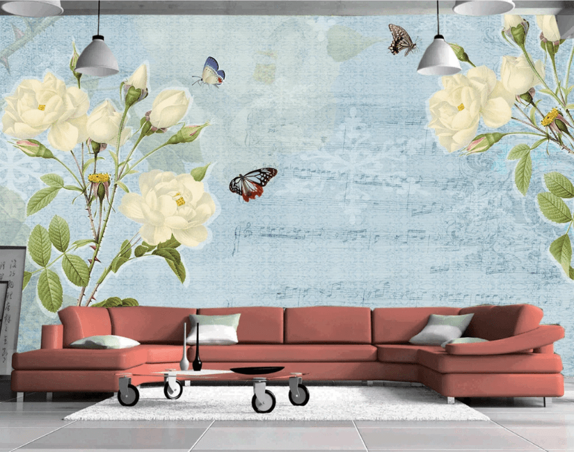 3D White Flower Butterfly WC108 Wall Murals Wallpaper AJ Wallpaper 2