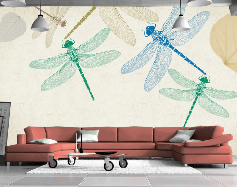 3D Blue Dragonfly WC106 Wall Murals Wallpaper AJ Wallpaper 2