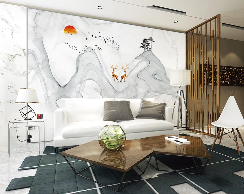 3D Sun Boat Deer WC2551 Wall Murals