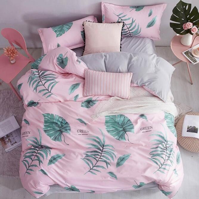 3D Pink Bottom Leaves 7058 Bed Pillowcases Quilt