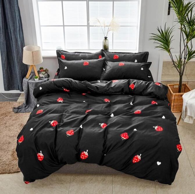 3D Black Background Strawberry 7139 Bed Pillowcases Quilt