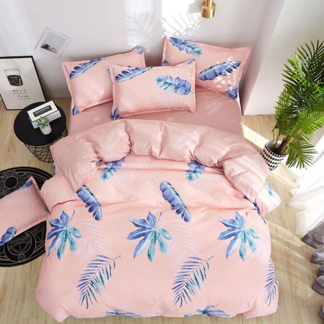 3D Pink Background Blue Leaves 5102 Bed Pillowcases Quilt