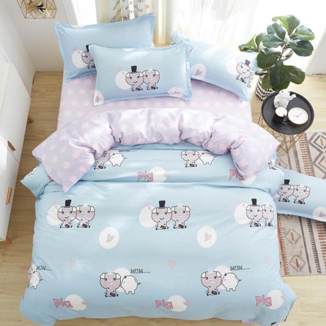 3D Gray Pig Light Blue Bottom 5104 Bed Pillowcases Quilt