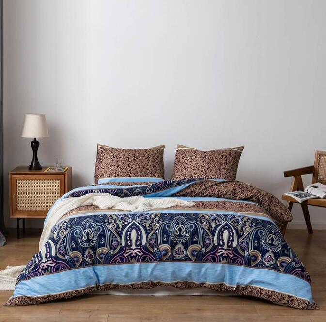 3D Brown Blue Stitching Pattern 5112 Bed Pillowcases Quilt