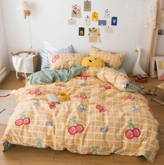 3D Yellow Lattice Cherry 5030 Bed Pillowcases Quilt