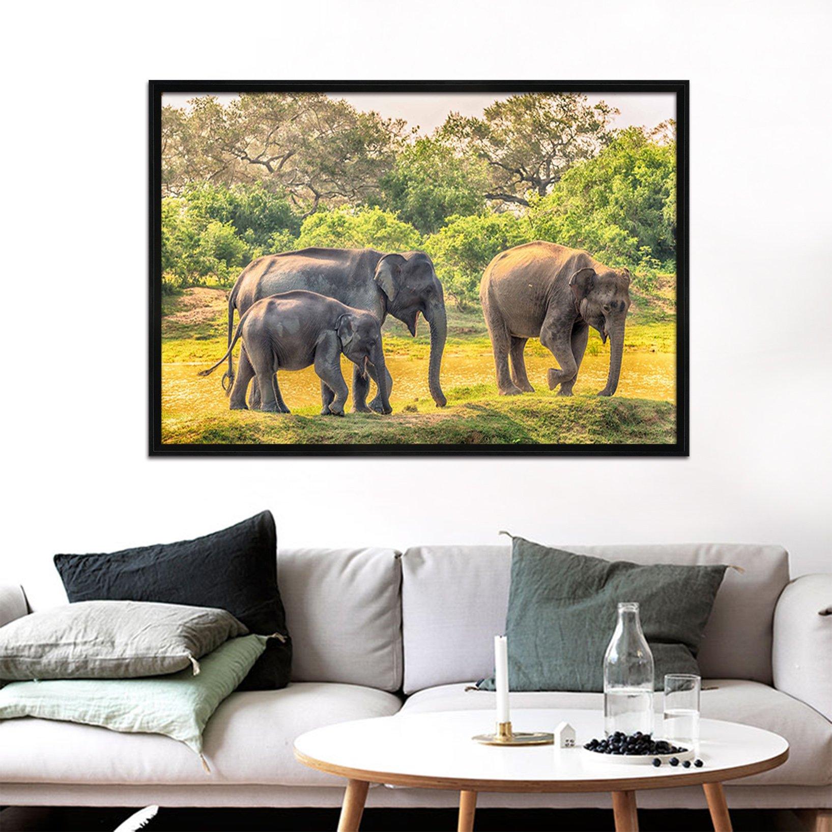 3D Elephant Walking 060 Fake Framed Print Painting Wallpaper AJ Creativity Home