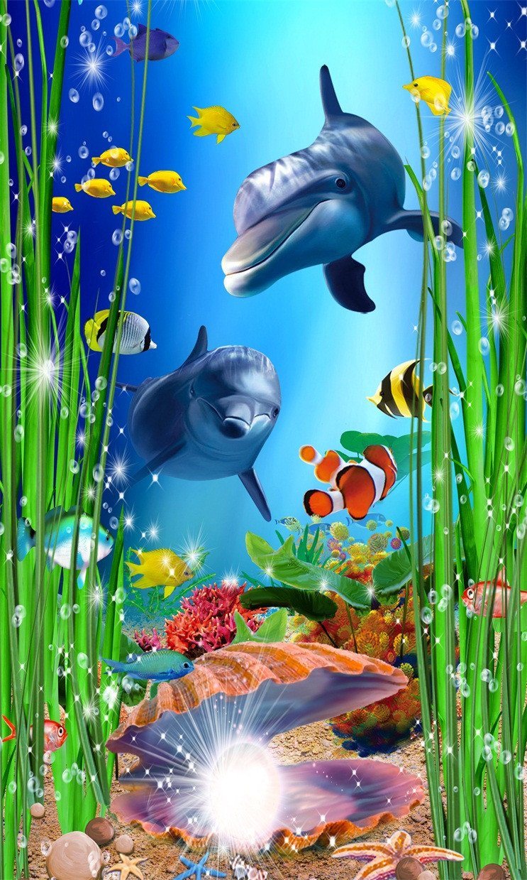3D dolphin seaweed seabed door mural Wallpaper AJ Wallpaper