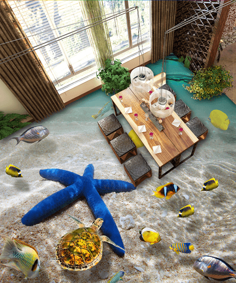 3D Blue Sea Star Floor Mural Wallpaper AJ Wallpaper 2