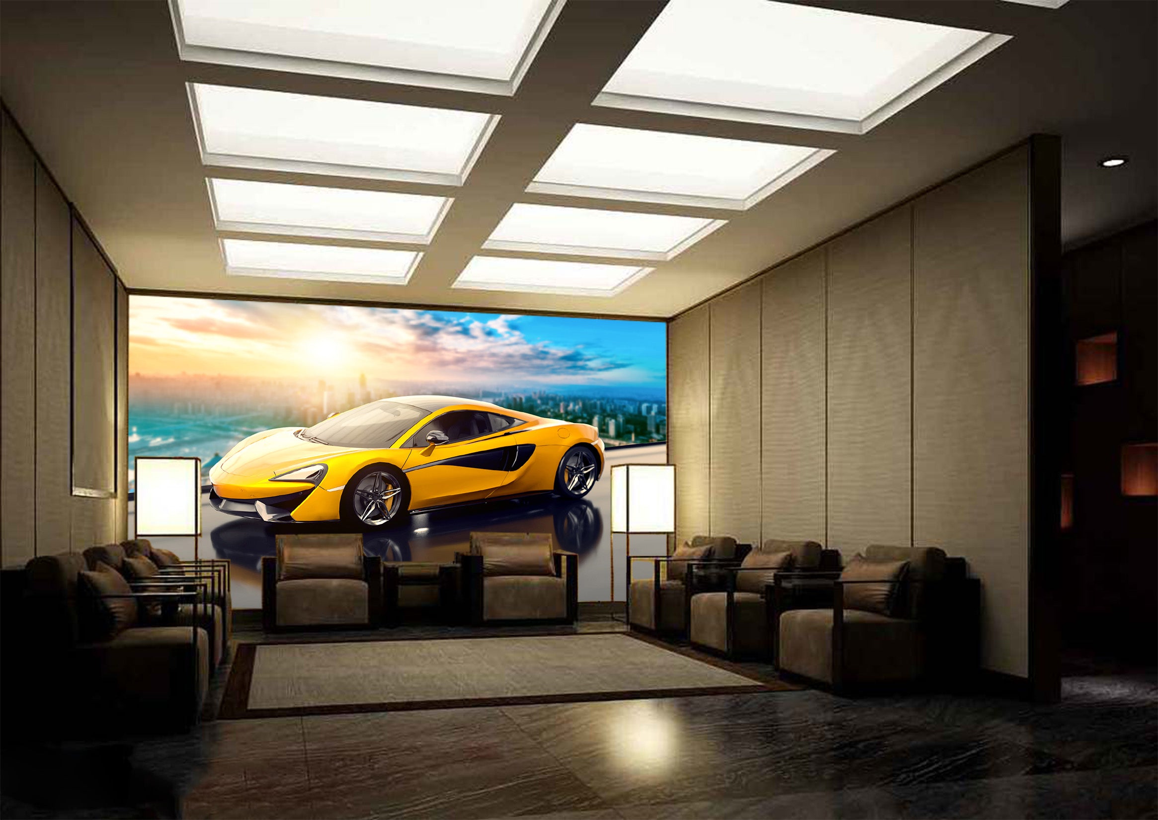 3D Sunset City Car 289 Vehicle Wall Murals