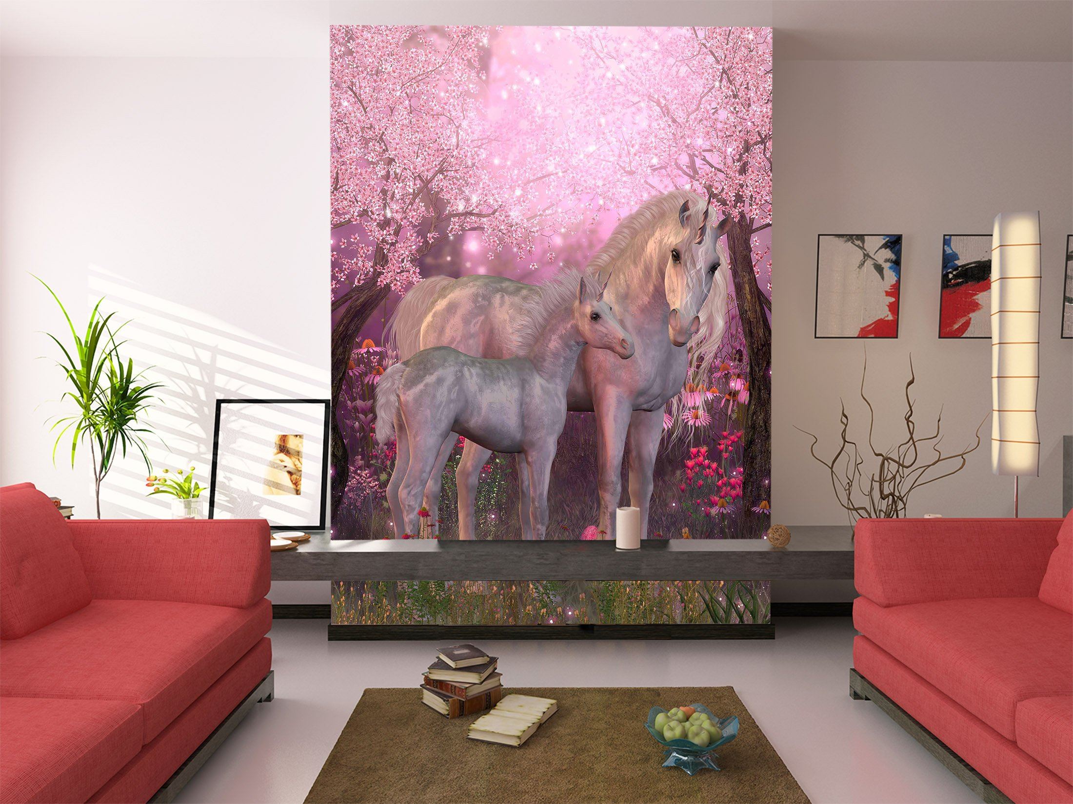 3D Cherry Blossom Unicorn 363 Wallpaper AJ Wallpaper