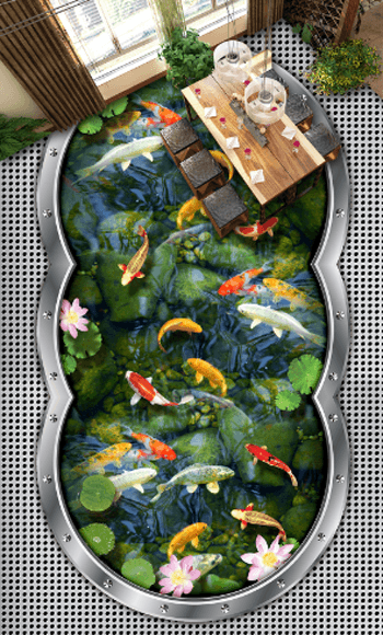3D Fish Pond Floor Mural Wallpaper AJ Wallpaper 2