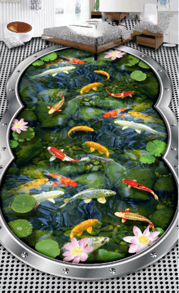 3D Fish Pond Floor Mural Wallpaper AJ Wallpaper 2
