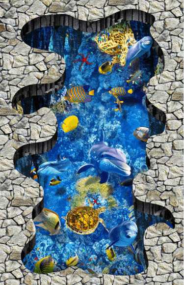 3D Swimming Fishes Floor Mural Wallpaper AJ Wallpaper 2