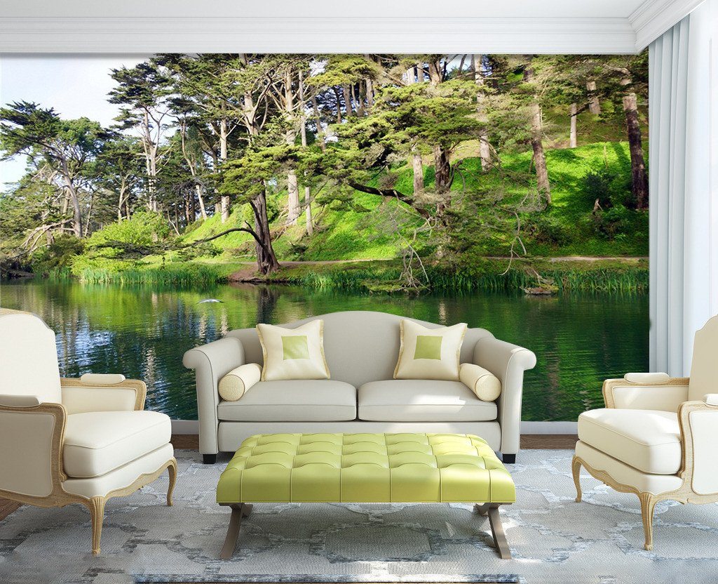 3D Forest Green Tree River 35 Wallpaper AJ Wallpaper