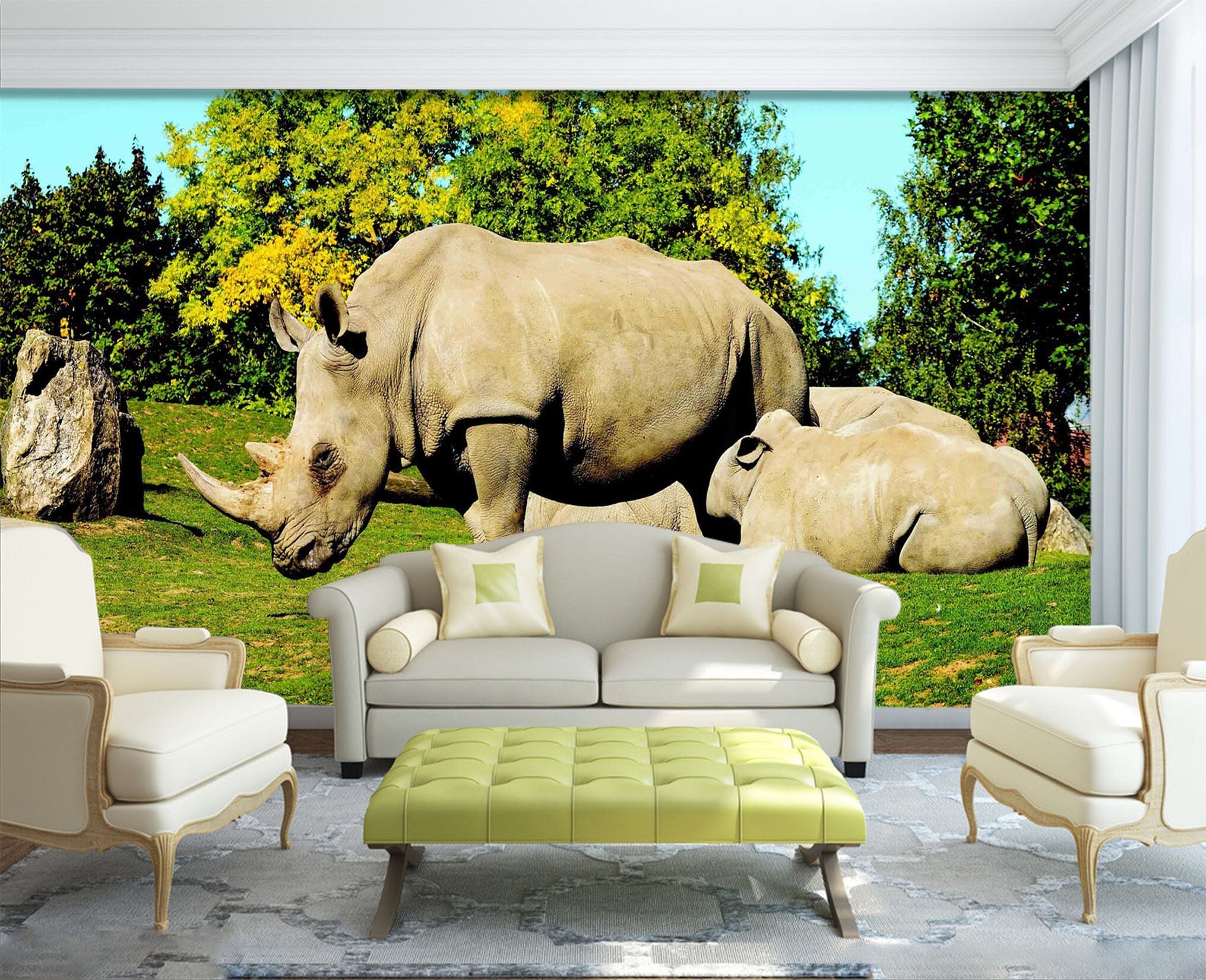 3D Forest Rhino 1069 Wall Murals Wallpaper AJ Wallpaper 2