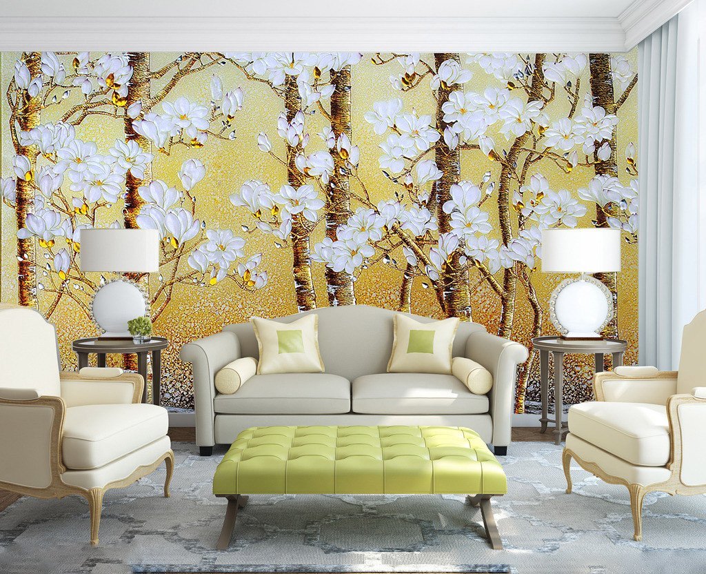 White Flowers Trees Wallpaper AJ Wallpaper