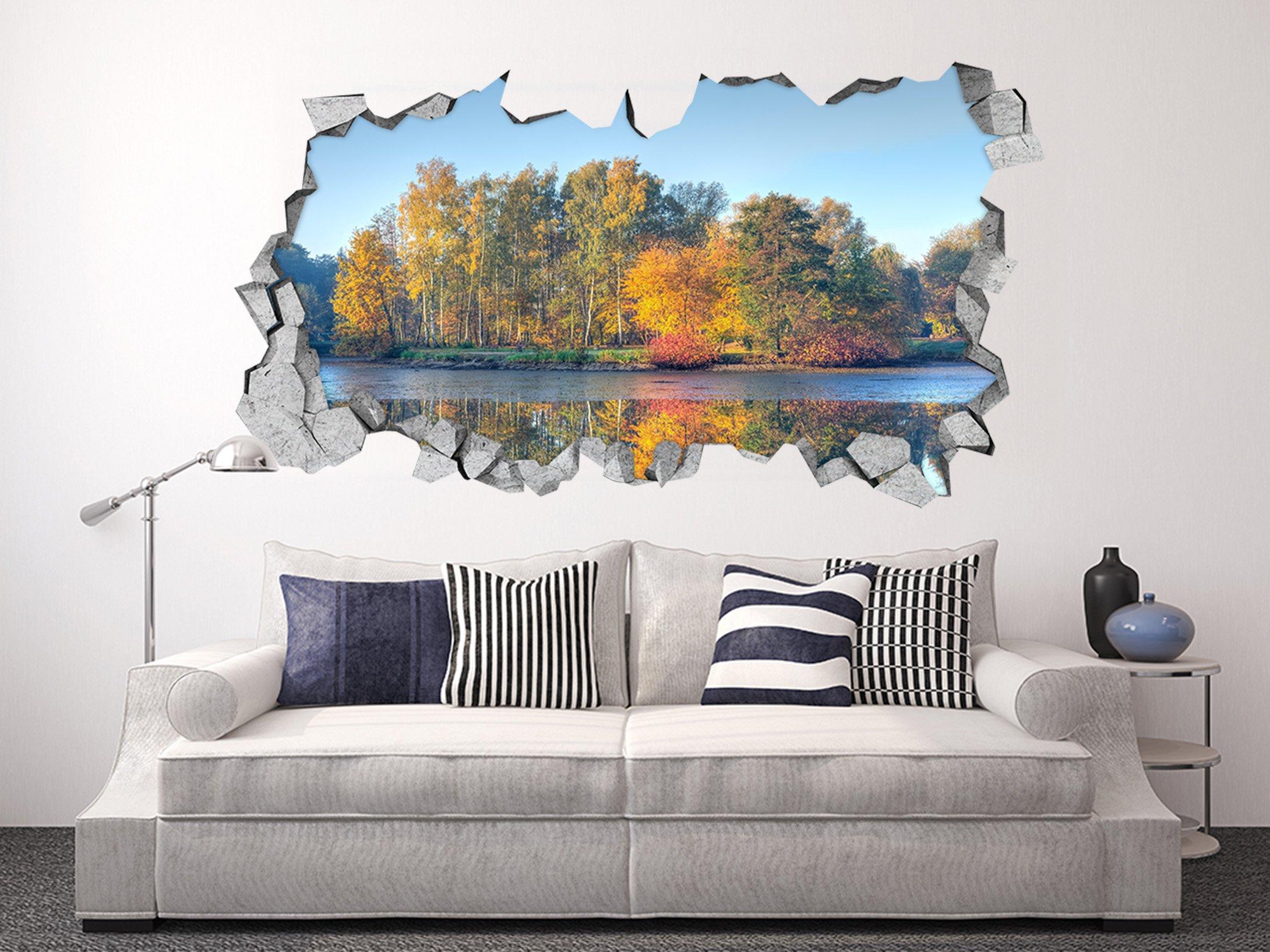 3D Lakeside Forest 014 Broken Wall Murals Wallpaper AJ Wallpaper
