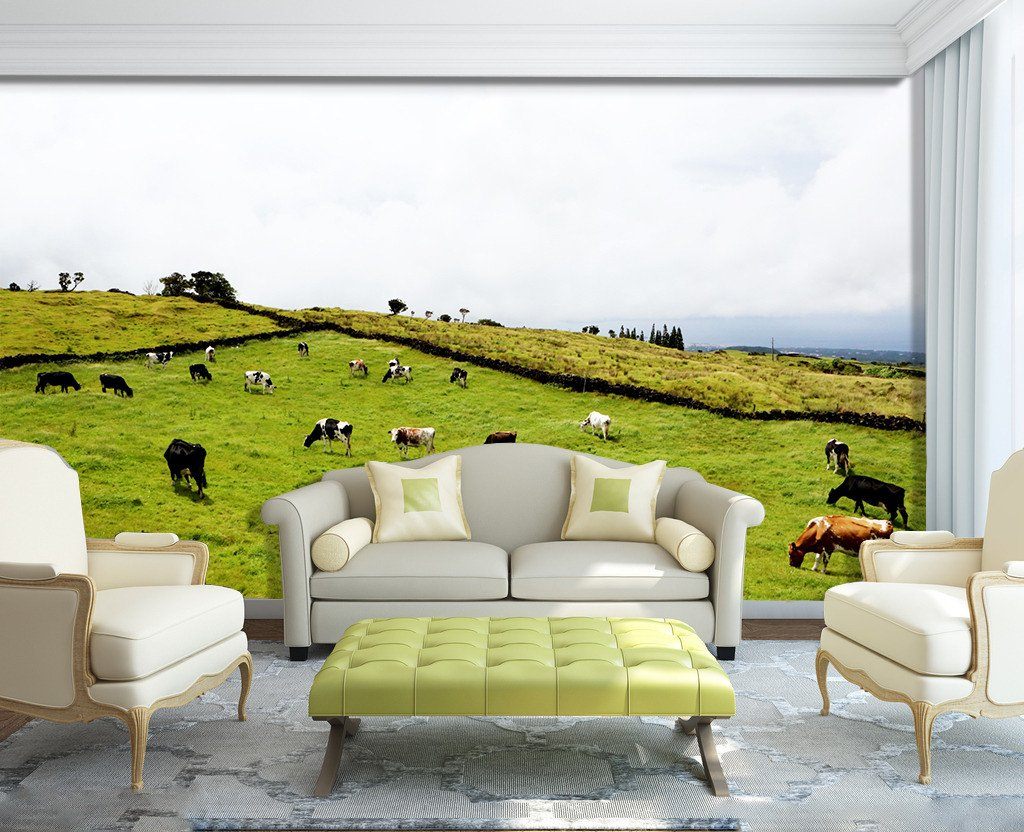 3D Grass Hill Cow 288 Wallpaper AJ Wallpaper