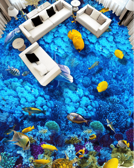 3D Blue Sea Bottom Floor Mural Wallpaper AJ Wallpaper 2