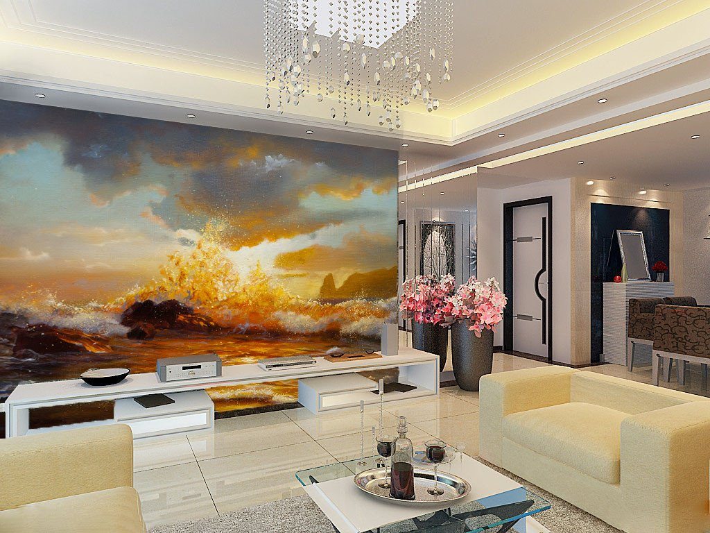 Waves Hitting Stones Wallpaper AJ Wallpaper