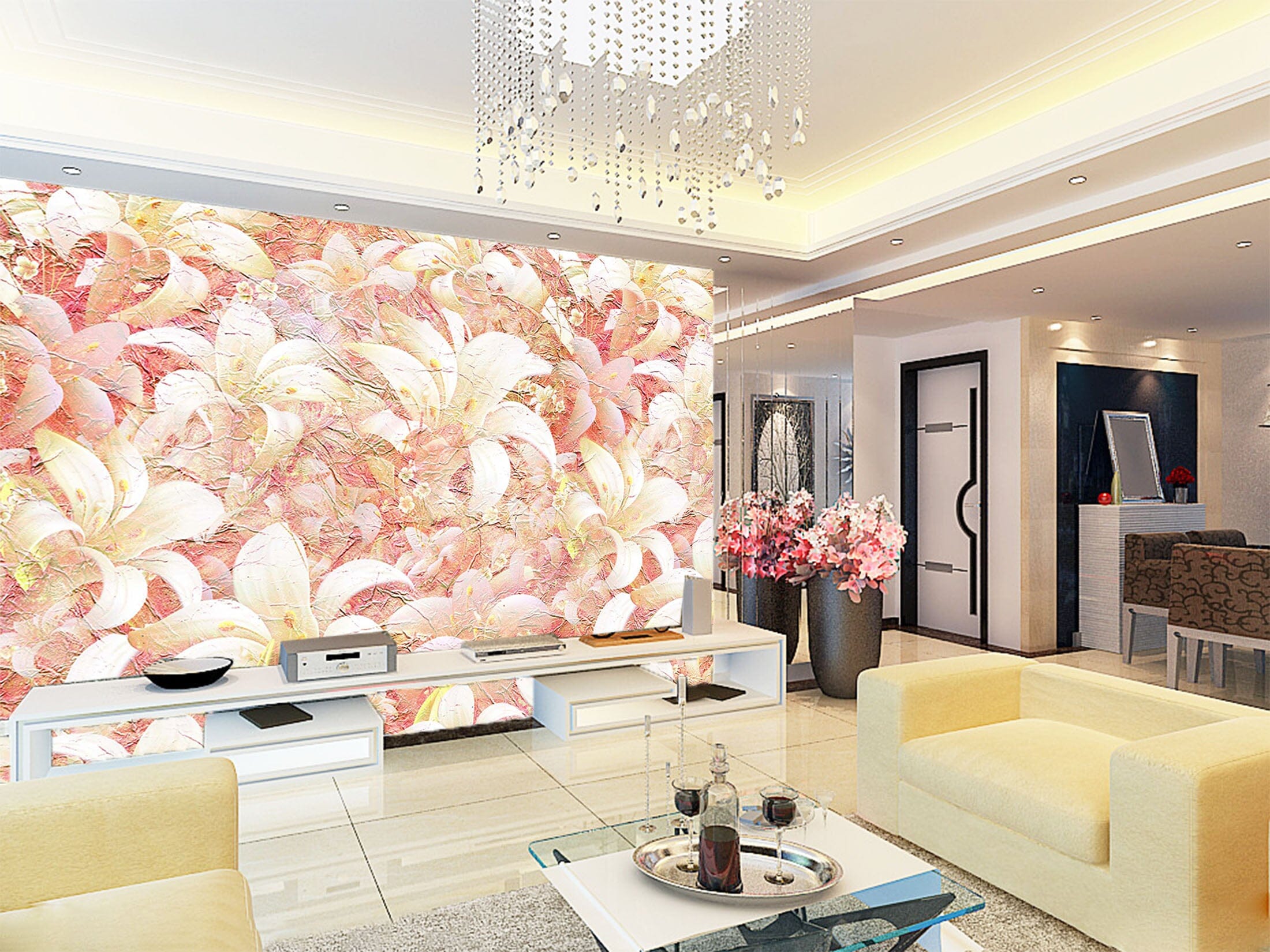 3D Lily Blossoms 1008 Wall Murals Wallpaper AJ Wallpaper 2