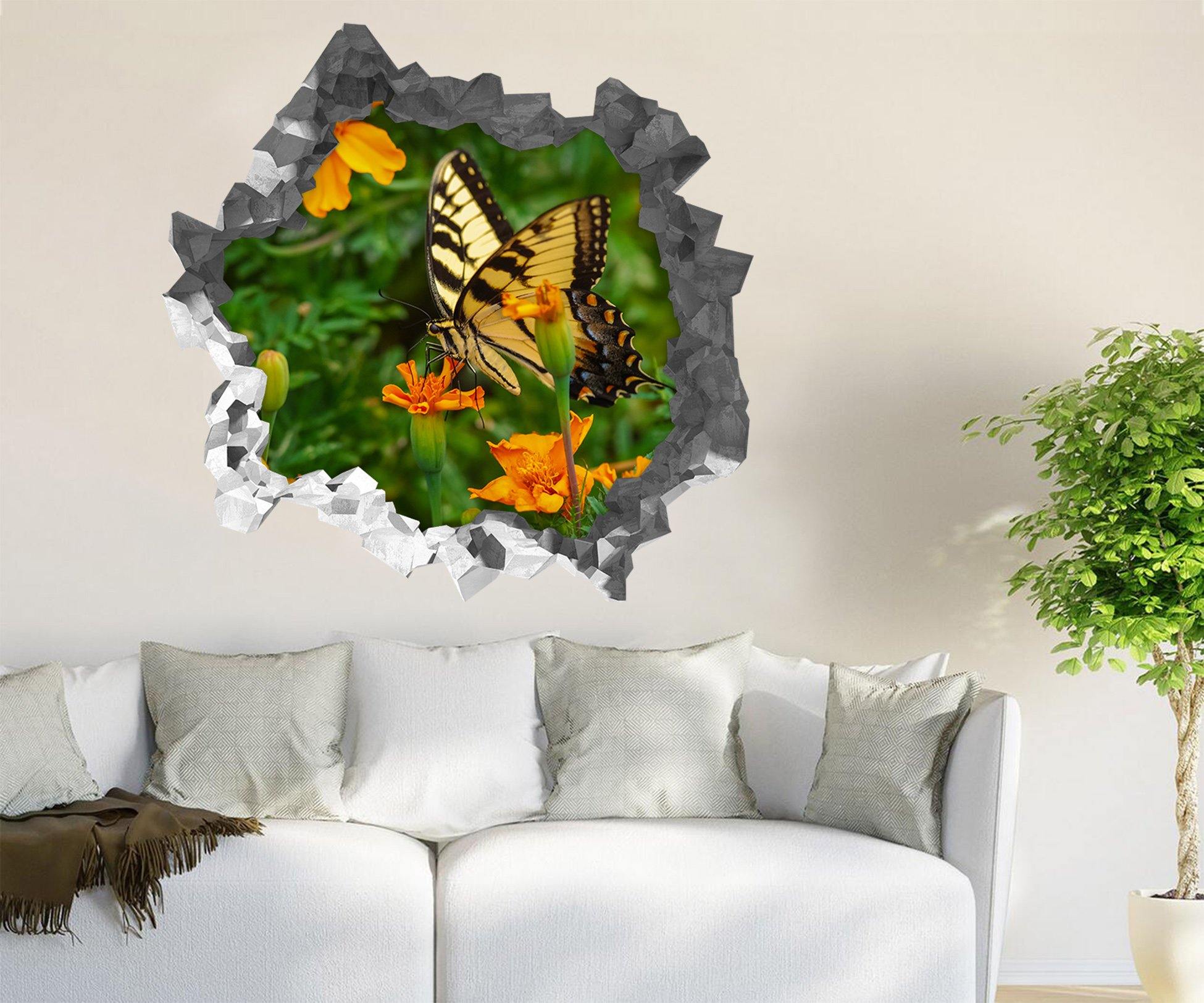 3D Flowers Butterfly 189 Broken Wall Murals Wallpaper AJ Wallpaper