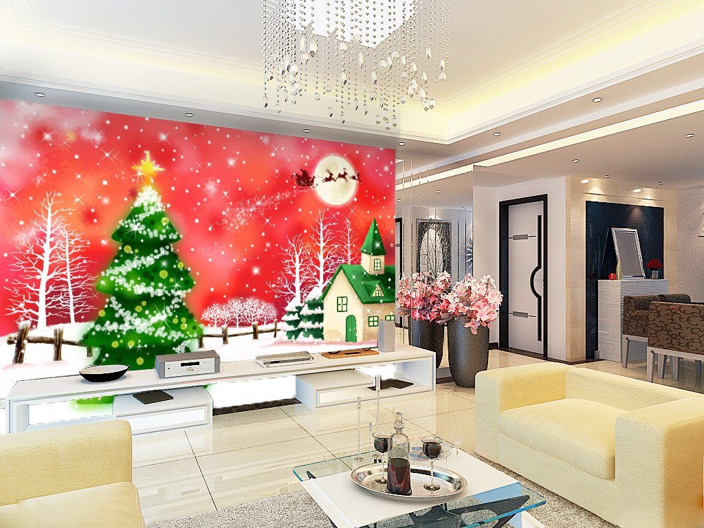 3D Moon Christmas Tree 021 Wallpaper AJ Wallpaper