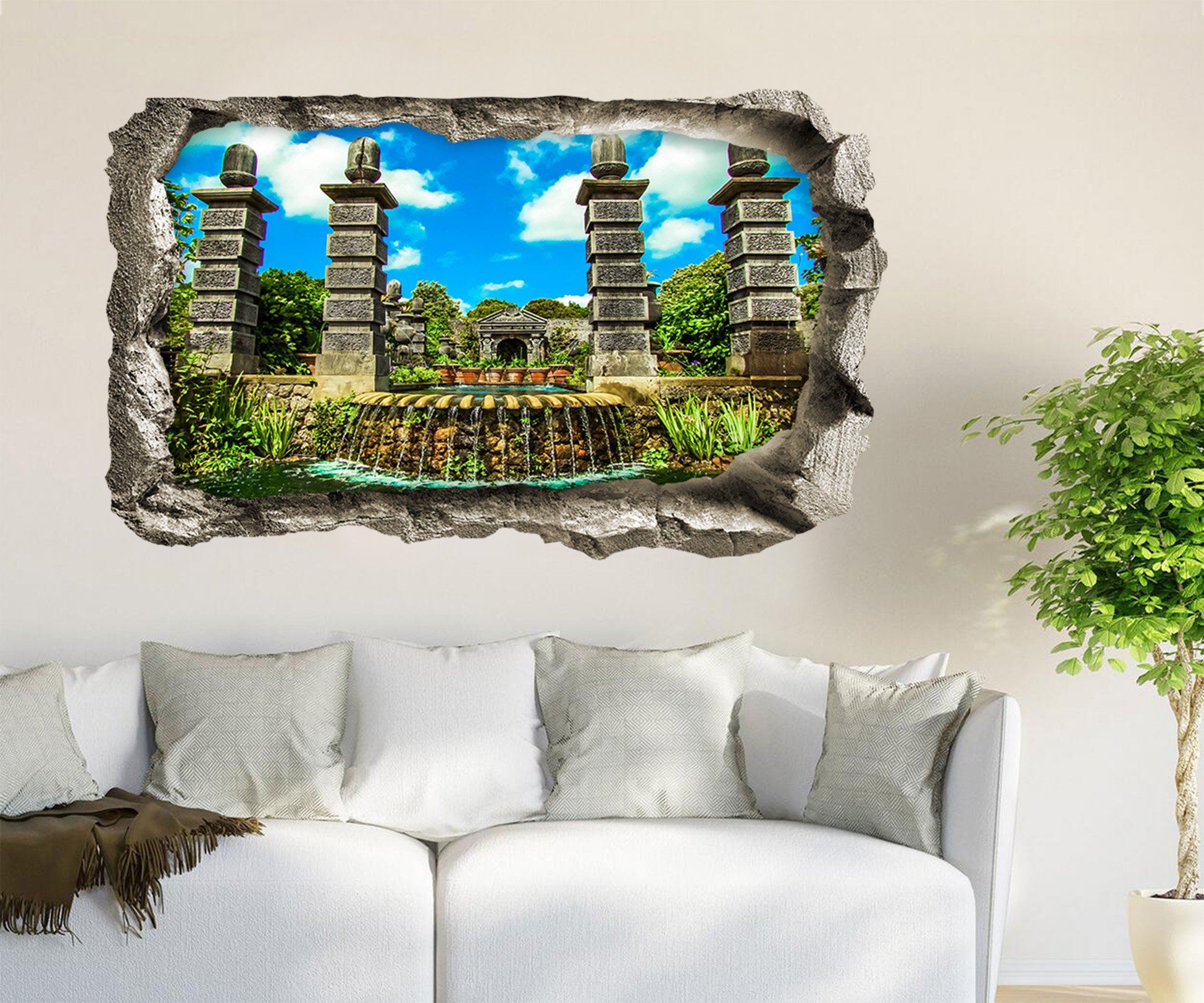 3D Park Scenery 092 Broken Wall Murals Wallpaper AJ Wallpaper