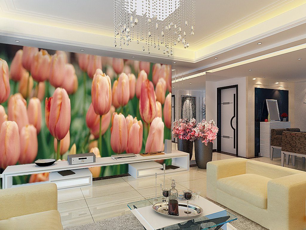 Pink Tulips Field Wallpaper AJ Wallpaper