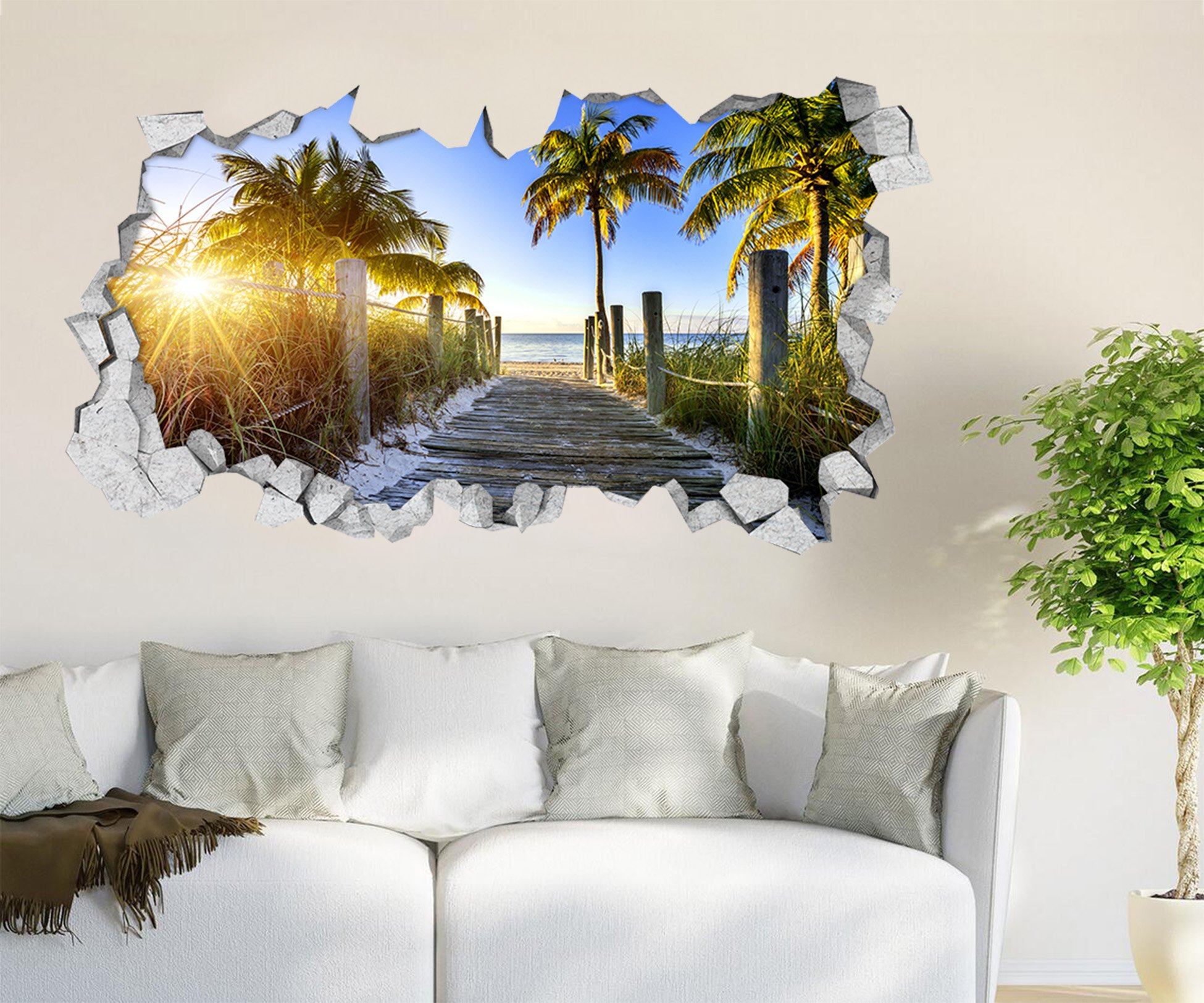 3D Beach Scenery 344 Broken Wall Murals Wallpaper AJ Wallpaper