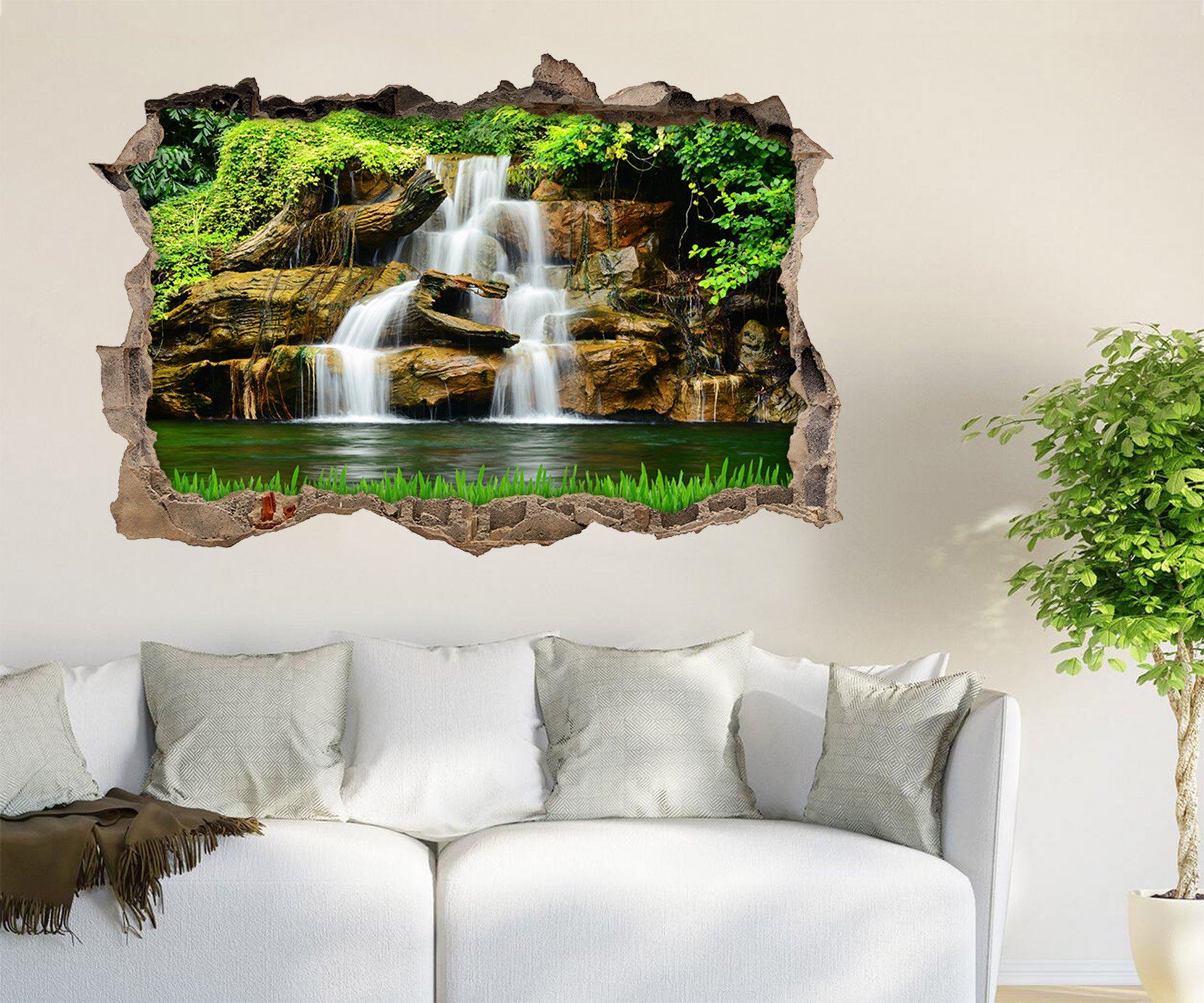 3D Lake Waterfall 305 Broken Wall Murals Wallpaper AJ Wallpaper