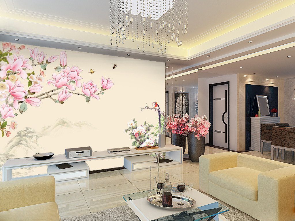 3D Flower Tree Pink Bird Wallpaper AJ Wallpaper 1