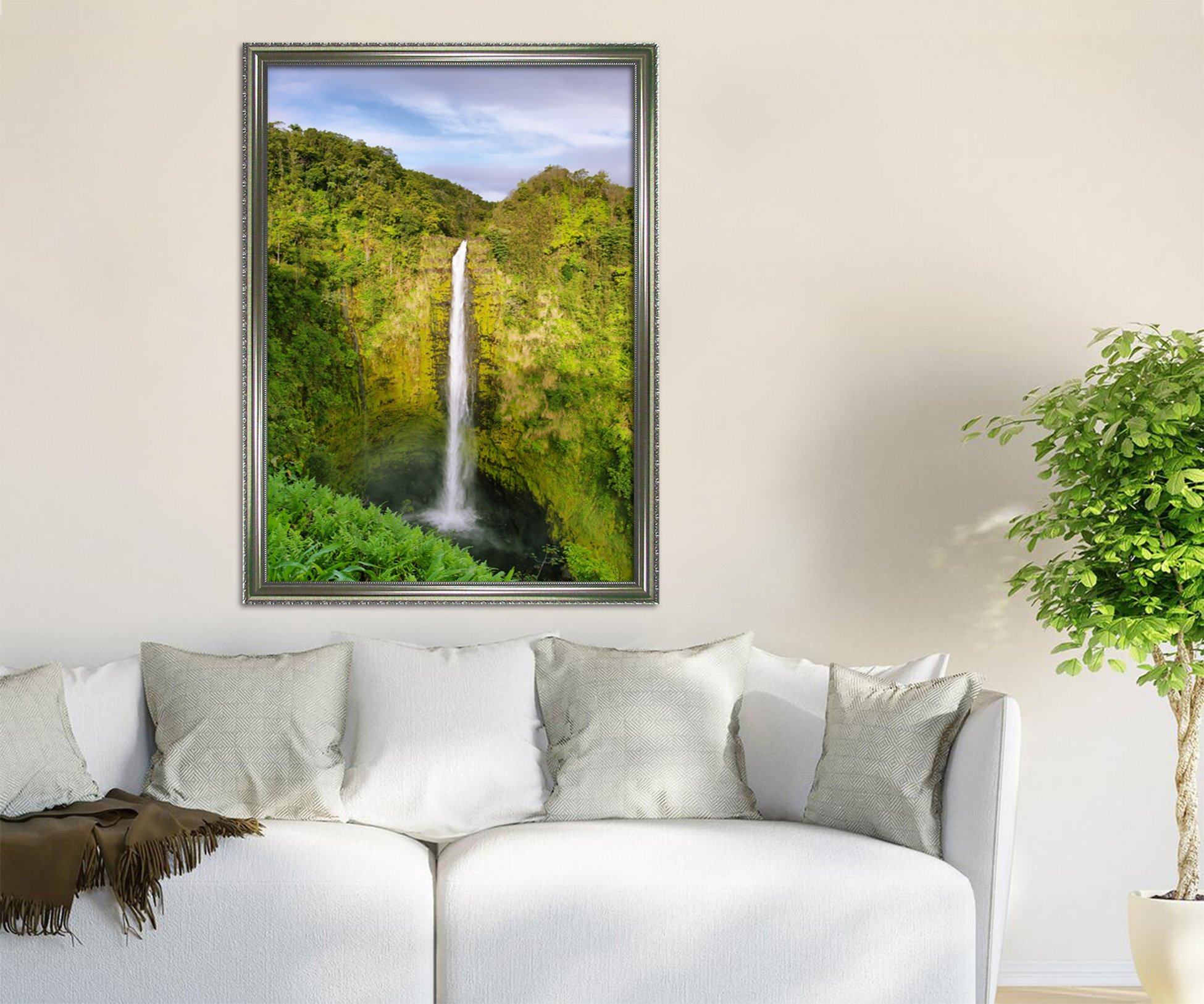 3D Forest Waterfall 060 Fake Framed Print Painting Wallpaper AJ Creativity Home