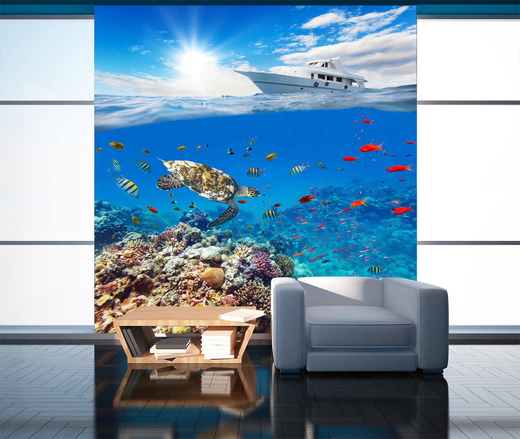 3D Turtle Swimming 1075 Wall Murals Wallpaper AJ Wallpaper 2