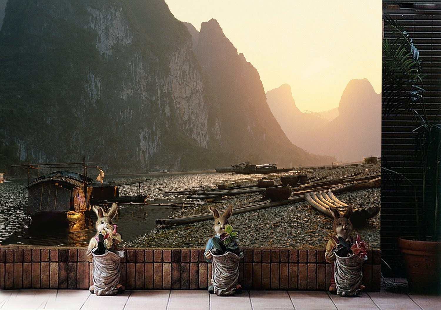 River Bamboo Rafts Wallpaper AJ Wallpaper