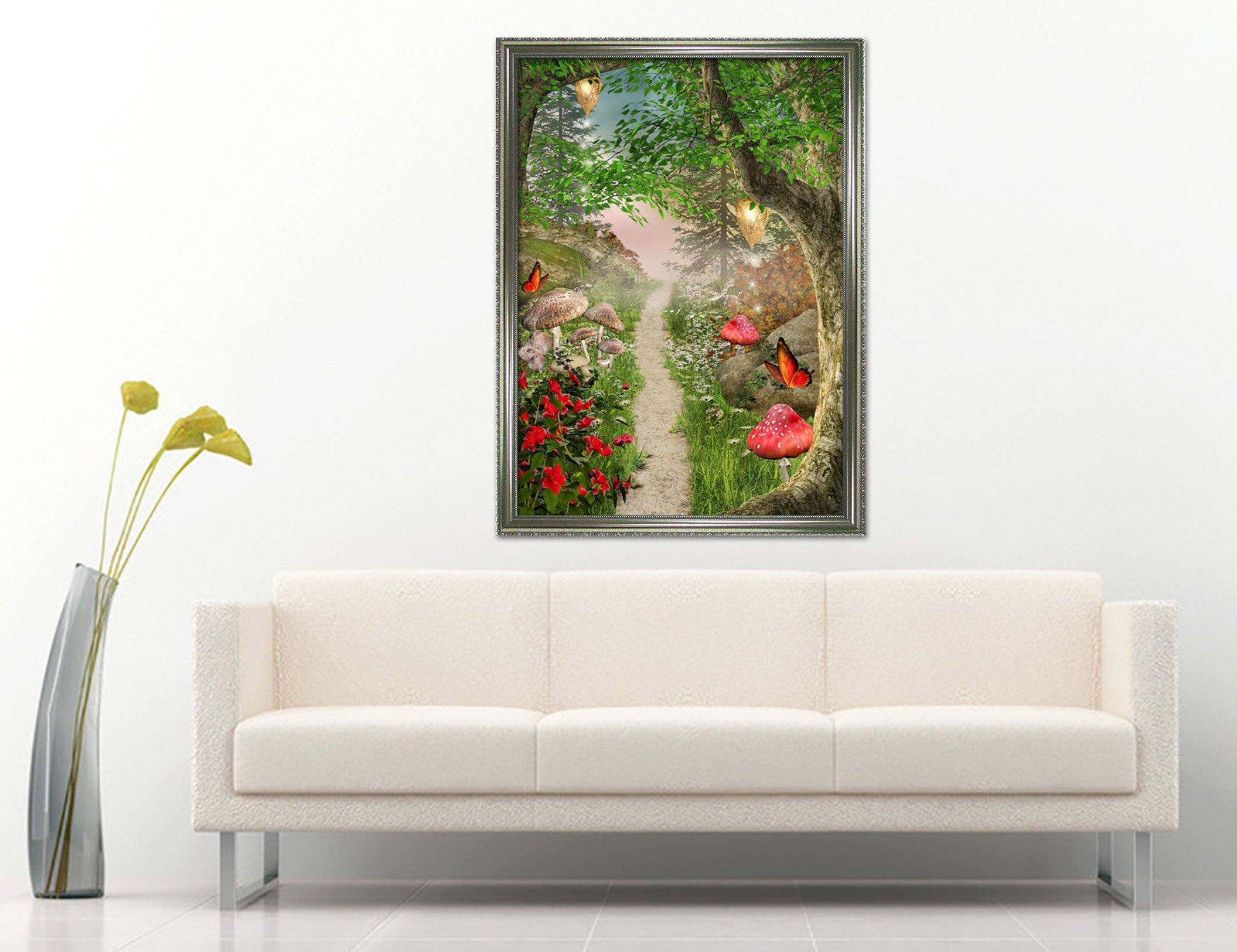 3D Forest Road 054 Fake Framed Print Painting Wallpaper AJ Creativity Home
