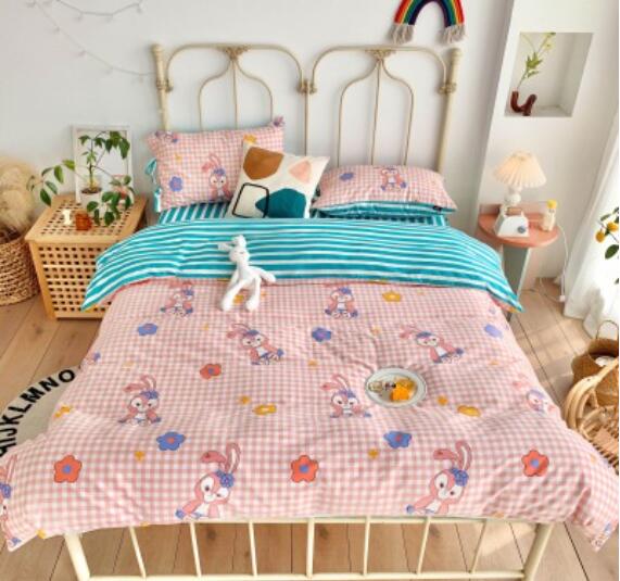 3D Pink Plaid Rabbit 50051 Bed Pillowcases Quilt