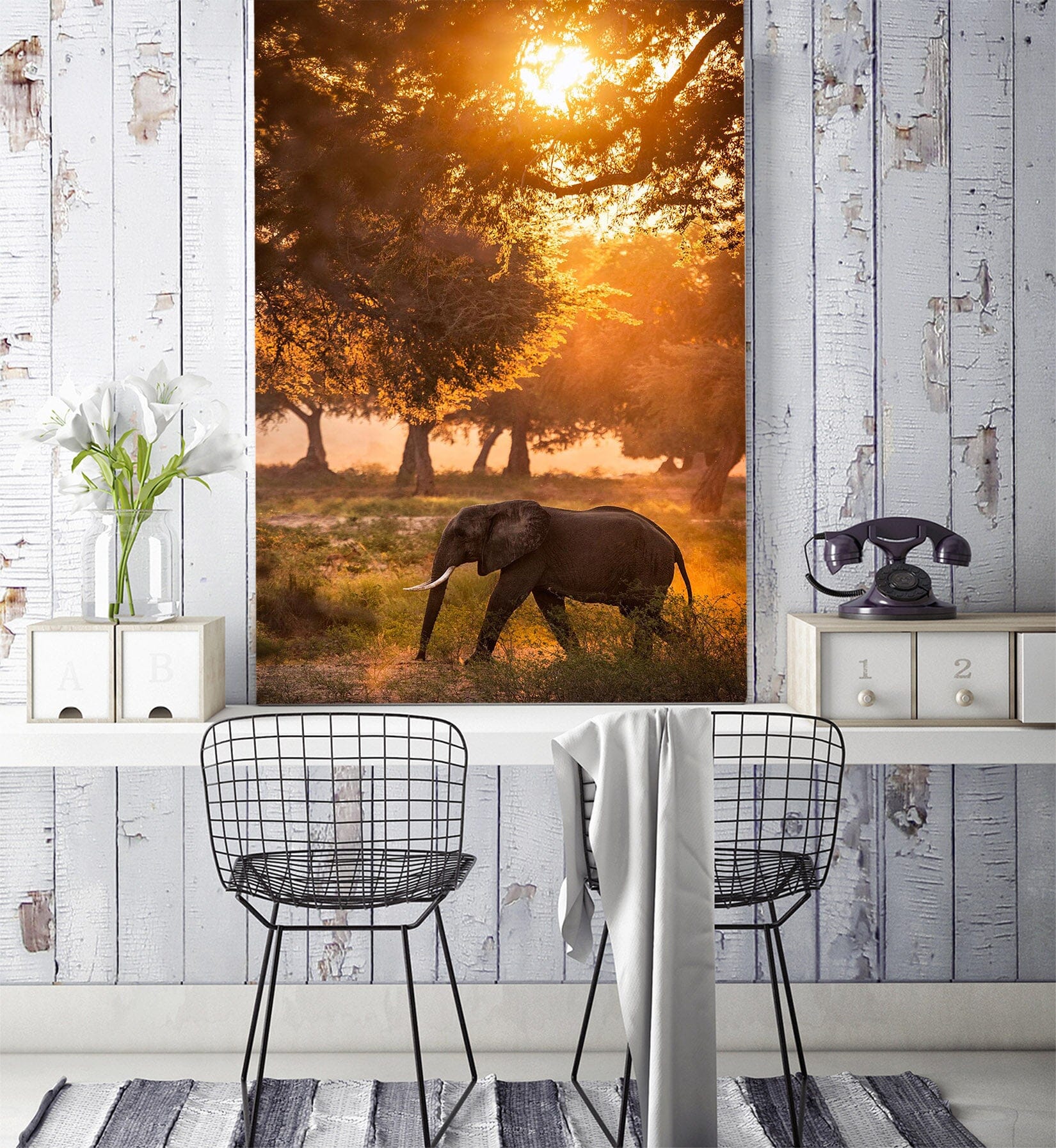 3D Sunset Eelephant 132 Wall Murals Wallpaper AJ Wallpaper 2
