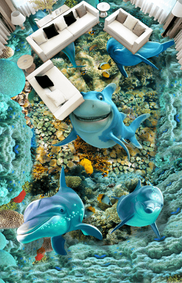 3D Lovely Dolphins Floor Mural Wallpaper AJ Wallpaper 2