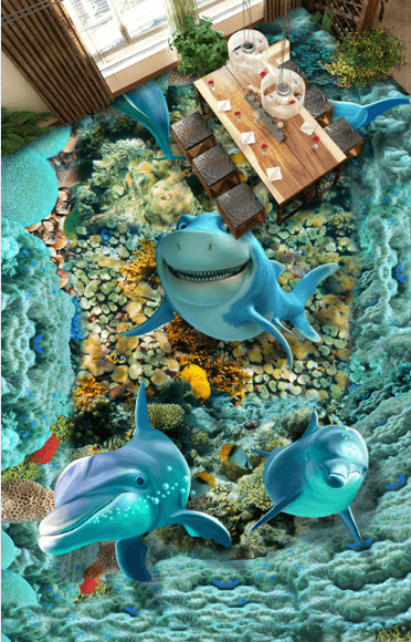3D Lovely Dolphins Floor Mural Wallpaper AJ Wallpaper 2