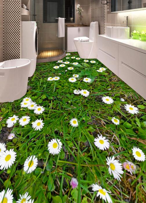 3D Pure White Flowers Floor Mural Wallpaper AJ Wallpaper 2