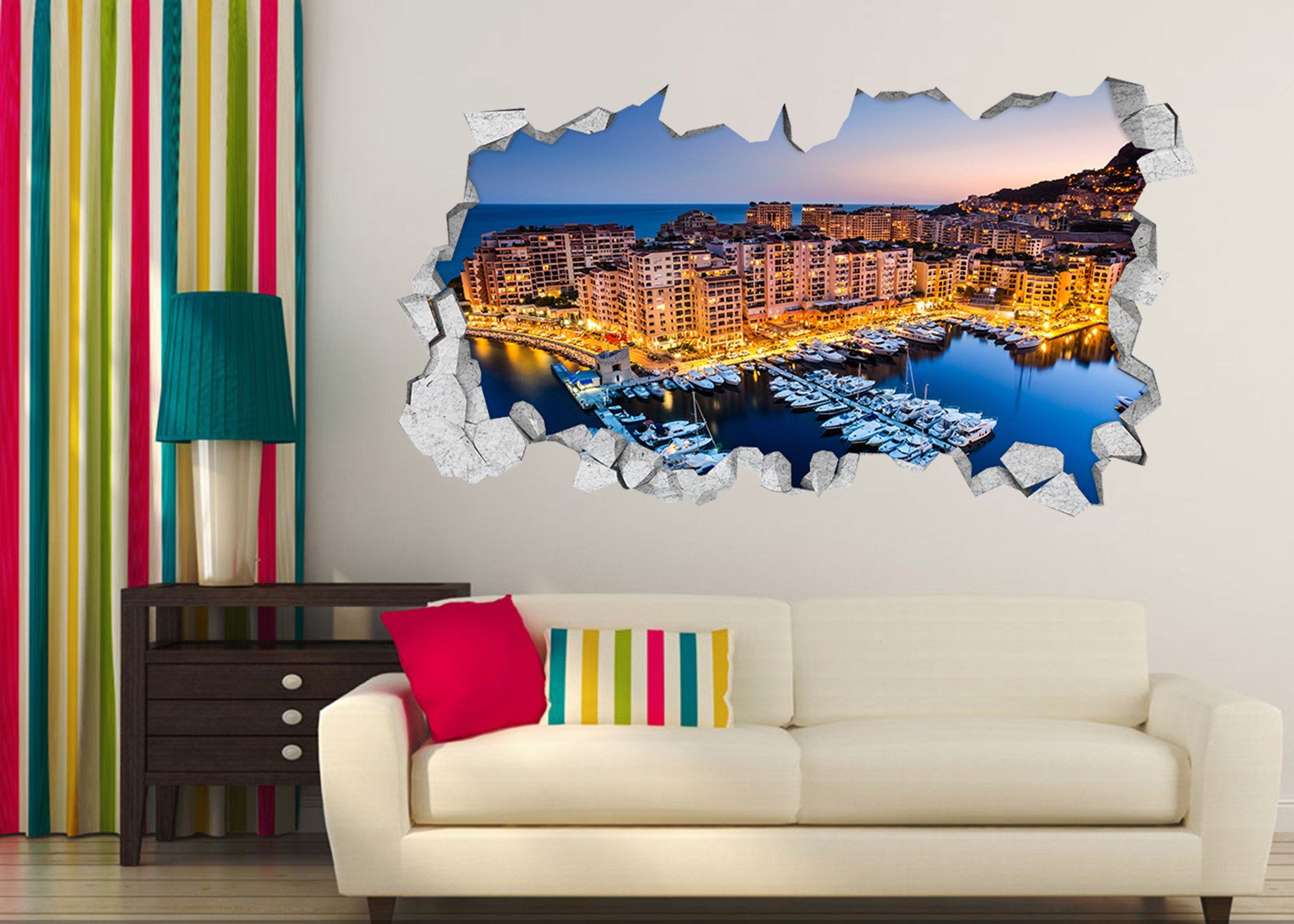 3D Monaco Sunset Scenery 386 Broken Wall Murals Wallpaper AJ Wallpaper