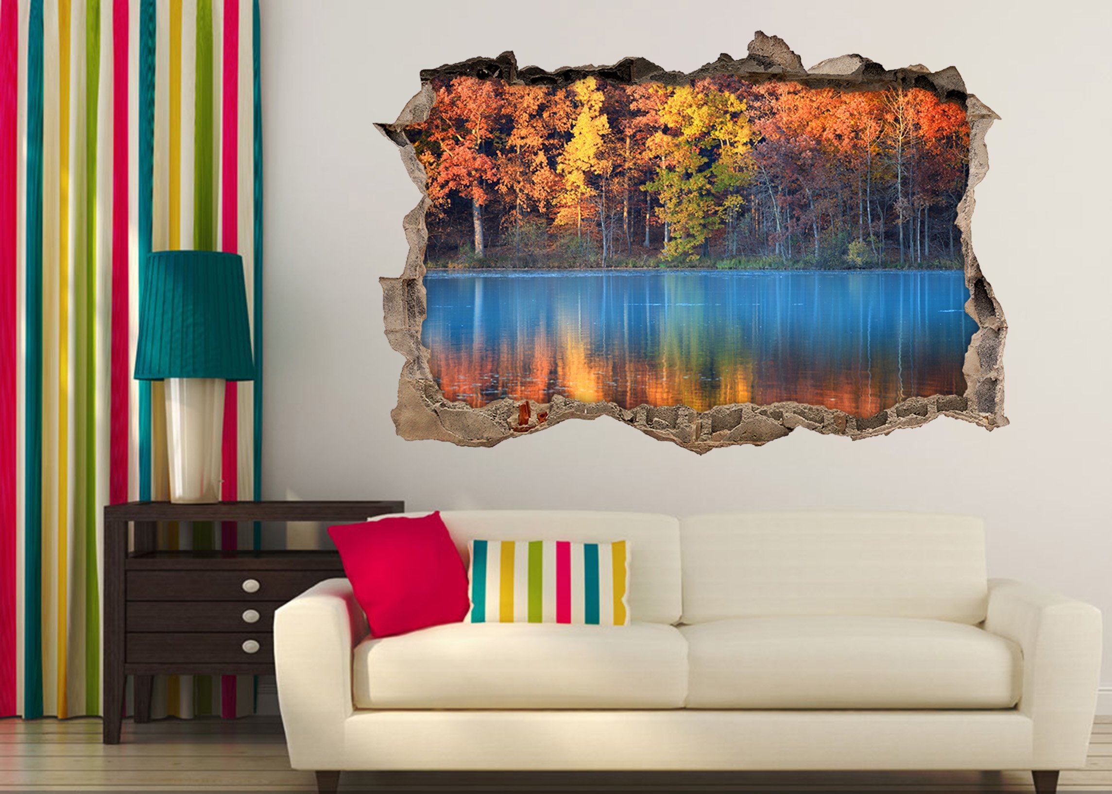 3D Colorful Forest Lake 045 Broken Wall Murals Wallpaper AJ Wallpaper